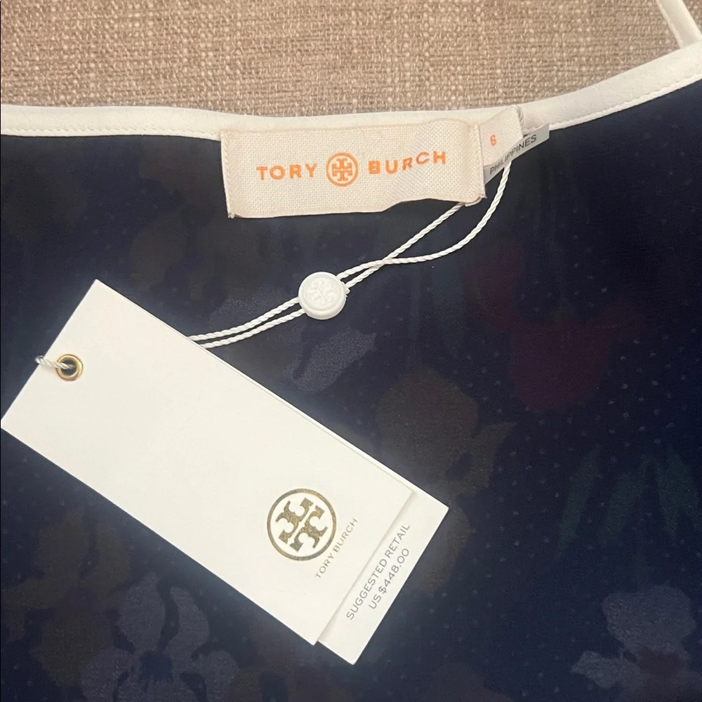 TORY BURCH Blue Floral Grotto Wrap Dress US 6